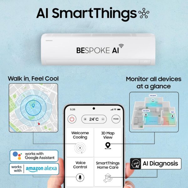 Samsung 1.5 Ton 3 Star AI Inverter Smart Split AC - WiFi, Energy Saving, Voice Control - Image 5
