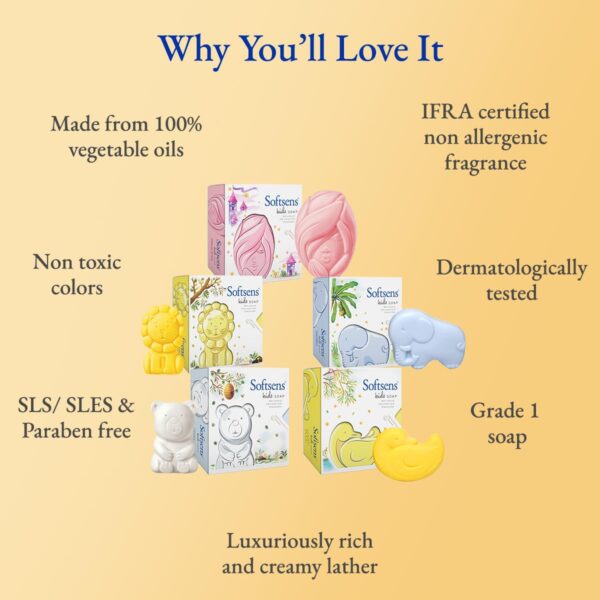 Softsens Assorted Pack of 5 Kids Soap Gentle & Nourishing with Shea Butter - Image 8